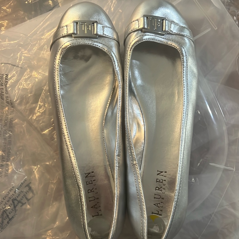 Ralph Lauren silver flats size 9